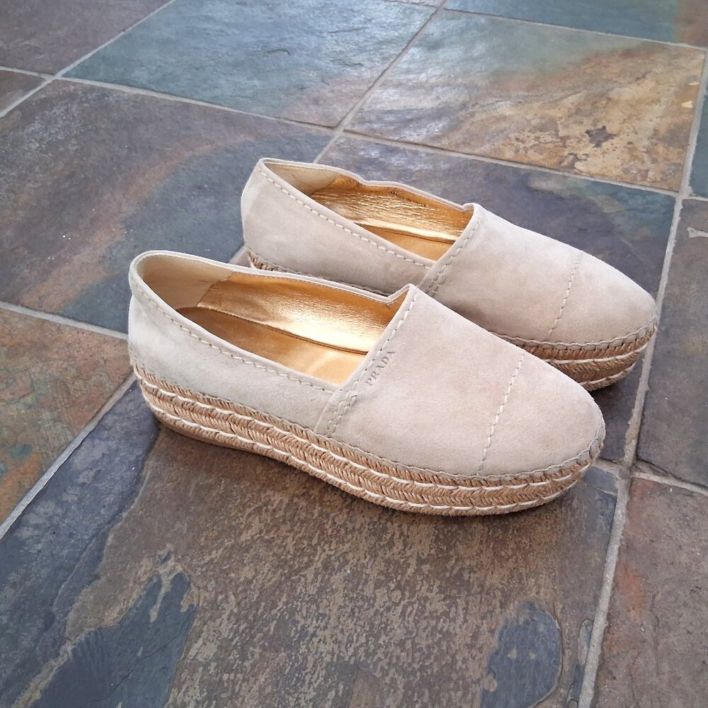 Prada Cream Nude Suede Espadrille Shoes